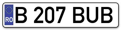 Placuta inmatriculare numar auto  B-207-BUB, B 207 BUB, B207BUB