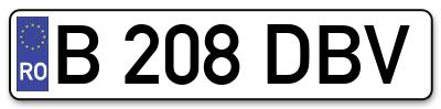 Placuta inmatriculare numar auto  B-208-DBV, B 208 DBV, B208DBV
