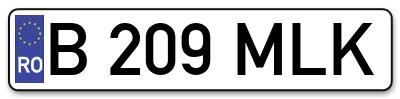 Placuta inmatriculare numar auto  B-209-MLK, B 209 MLK, B209MLK