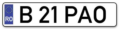 Placuta inmatriculare numar auto  B-21-PAO, B 21 PAO, B21PAO