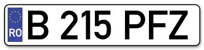 Placuta inmatriculare numar auto  B-215-PFZ, B 215 PFZ, B215PFZ