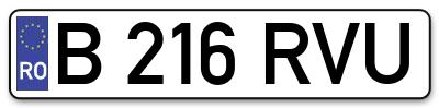 Placuta inmatriculare numar auto  B-216-RVU, B 216 RVU, B216RVU