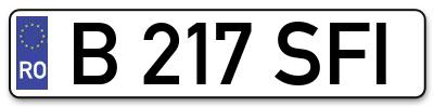 Placuta inmatriculare numar auto  B-217-SFI, B 217 SFI, B217SFI