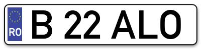 Placuta inmatriculare numar auto  B-22-ALO, B 22 ALO, B22ALO