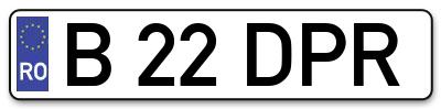 Placuta inmatriculare numar auto  B-22-DPR, B 22 DPR, B22DPR