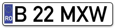Placuta inmatriculare numar auto  B-22-MXW, B 22 MXW, B22MXW