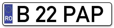 Placuta inmatriculare numar auto  B-22-PAP, B 22 PAP, B22PAP