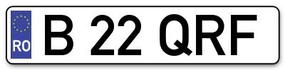 Placuta inmatriculare numar auto  B-22-QRF, B 22 QRF, B22QRF