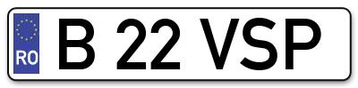 Placuta inmatriculare numar auto  B-22-VSP, B 22 VSP, B22VSP