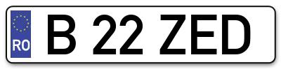 Placuta inmatriculare numar auto  B-22-ZED, B 22 ZED, B22ZED