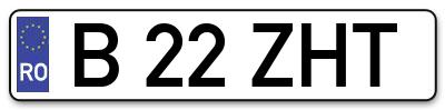 Placuta inmatriculare numar auto  B-22-ZHT, B 22 ZHT, B22ZHT