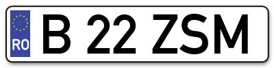Placuta inmatriculare numar auto  B-22-ZSM, B 22 ZSM, B22ZSM