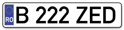 Placuta inmatriculare numar auto  B-222-ZED, B 222 ZED, B222ZED