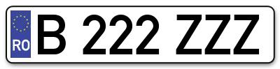 Placuta inmatriculare numar auto  B-222-ZZZ, B 222 ZZZ, B222ZZZ