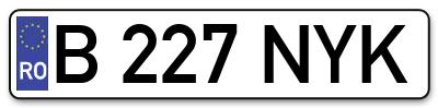 Placuta inmatriculare numar auto  B-227-NYK, B 227 NYK, B227NYK