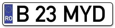 Placuta inmatriculare numar auto  B-23-MYD, B 23 MYD, B23MYD