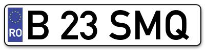 Placuta inmatriculare numar auto  B-23-SMQ, B 23 SMQ, B23SMQ