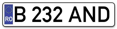 Placuta inmatriculare numar auto  B-232-AND, B 232 AND, B232AND