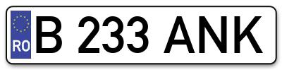 Placuta inmatriculare numar auto  B-233-ANK, B 233 ANK, B233ANK