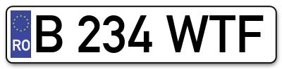 Placuta inmatriculare numar auto  B-234-WTF, B 234 WTF, B234WTF