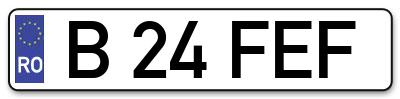 Placuta inmatriculare numar auto  B-24-FEF, B 24 FEF, B24FEF