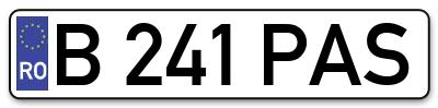 Placuta inmatriculare numar auto  B-241-PAS, B 241 PAS, B241PAS