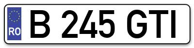 Placuta inmatriculare numar auto  B-245-GTI, B 245 GTI, B245GTI