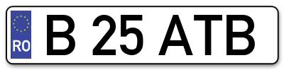 Placuta inmatriculare numar auto  B-25-ATB, B 25 ATB, B25ATB