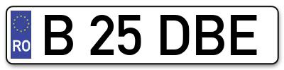 Placuta inmatriculare numar auto  B-25-DBE, B 25 DBE, B25DBE