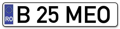 Placuta inmatriculare numar auto  B-25-MEO, B 25 MEO, B25MEO