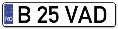 Placuta inmatriculare numar auto  B-25-VAD, B 25 VAD, B25VAD