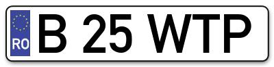 Placuta inmatriculare numar auto  B-25-WTP, B 25 WTP, B25WTP