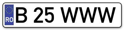 Placuta inmatriculare numar auto  B-25-WWW, B 25 WWW, B25WWW