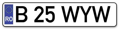 Placuta inmatriculare numar auto  B-25-WYW, B 25 WYW, B25WYW
