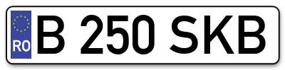 Placuta inmatriculare numar auto  B-250-SKB, B 250 SKB, B250SKB