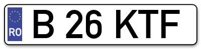 Placuta inmatriculare numar auto  B-26-KTF, B 26 KTF, B26KTF