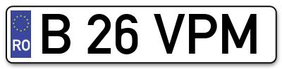 Placuta inmatriculare numar auto  B-26-VPM, B 26 VPM, B26VPM
