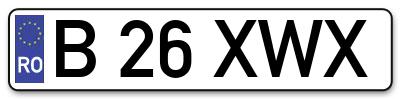 Placuta inmatriculare numar auto  B-26-XWX, B 26 XWX, B26XWX