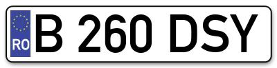 Placuta inmatriculare numar auto  B-260-DSY, B 260 DSY, B260DSY