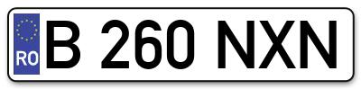 Placuta inmatriculare numar auto  B-260-NXN, B 260 NXN, B260NXN