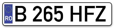 Placuta inmatriculare numar auto  B-265-HFZ, B 265 HFZ, B265HFZ