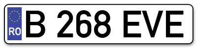 Placuta inmatriculare numar auto  B-268-EVE, B 268 EVE, B268EVE