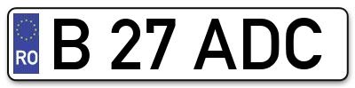 Placuta inmatriculare numar auto  B-27-ADC, B 27 ADC, B27ADC