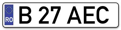 Placuta inmatriculare numar auto  B-27-AEC, B 27 AEC, B27AEC