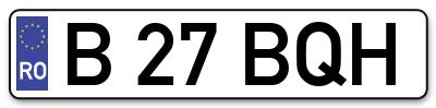 Placuta inmatriculare numar auto  B-27-BQH, B 27 BQH, B27BQH