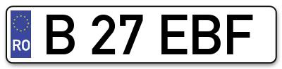 Placuta inmatriculare numar auto  B-27-EBF, B 27 EBF, B27EBF