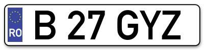 Placuta inmatriculare numar auto  B-27-GYZ, B 27 GYZ, B27GYZ