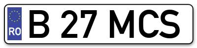 Placuta inmatriculare numar auto  B-27-MCS, B 27 MCS, B27MCS