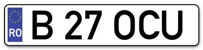 Placuta inmatriculare numar auto  B-27-OCU, B 27 OCU, B27OCU