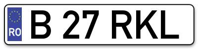 Placuta inmatriculare numar auto  B-27-RKL, B 27 RKL, B27RKL